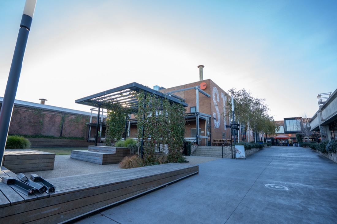 Brickwork and landscaping through the Morris Moor precinct