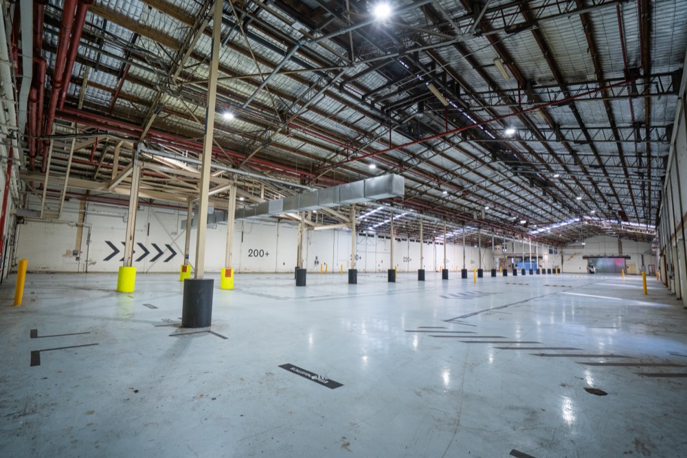 The open floor plan of the M5 Warehouse event space